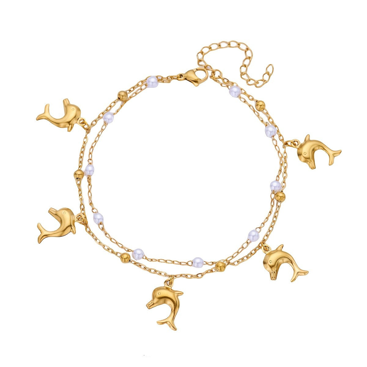 18k Boho Dolphin Pearl Anklet