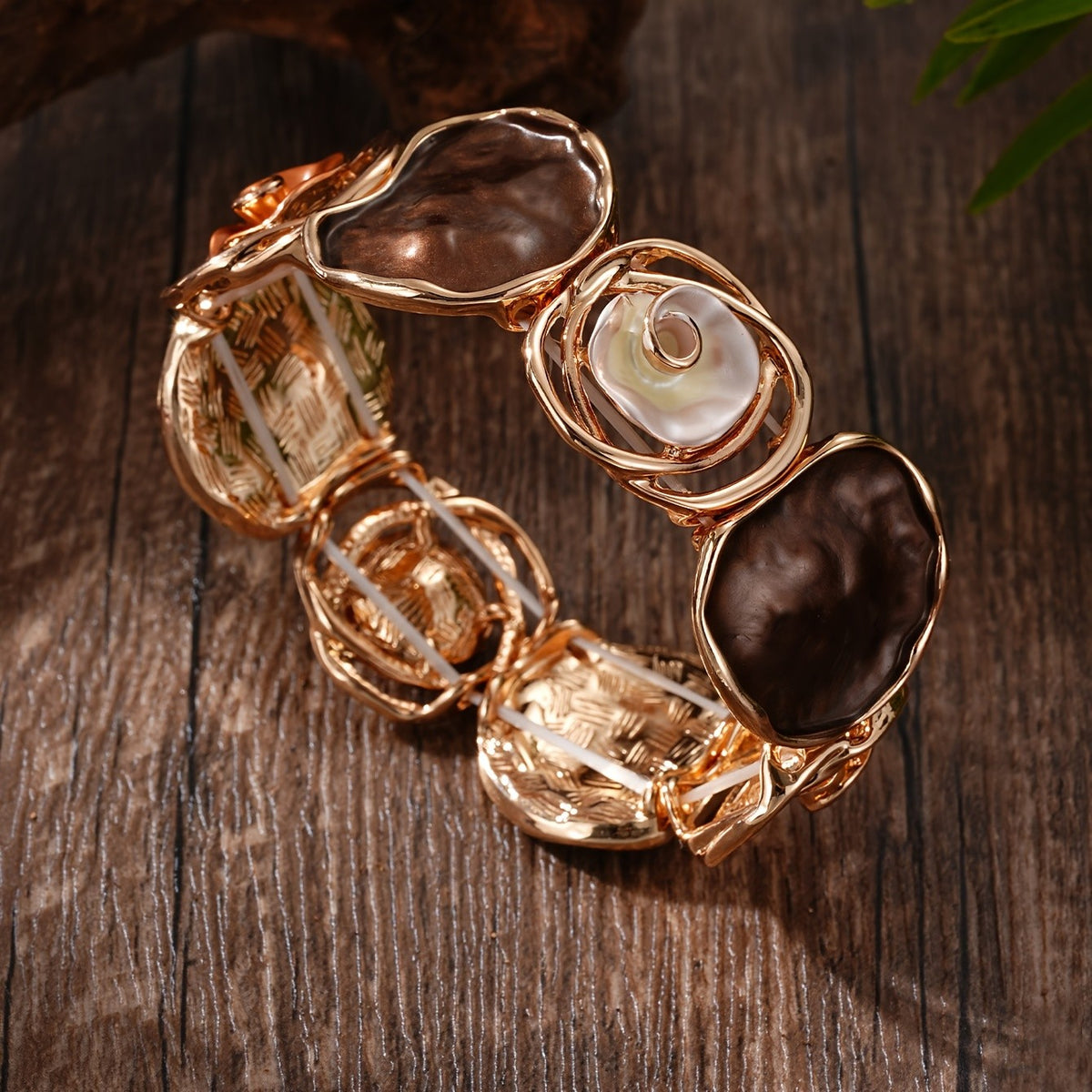 Boho Brown Floral Bangle Bracelet
