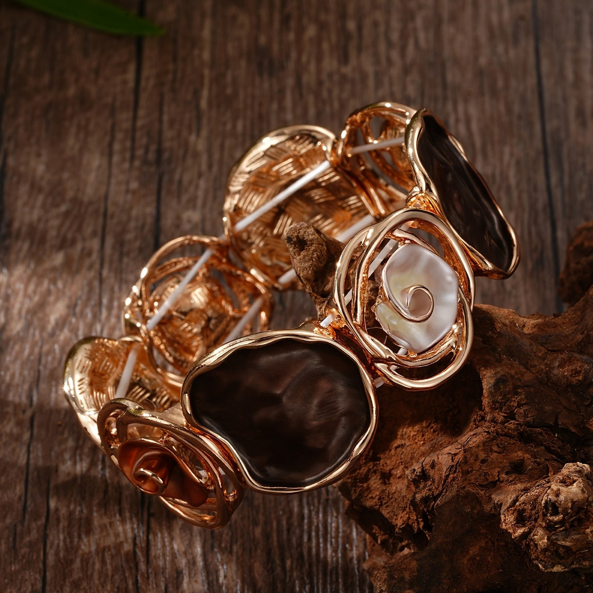 Boho Brown Floral Bangle Bracelet
