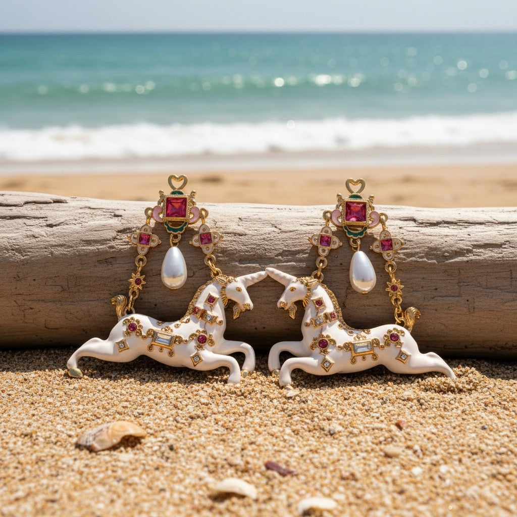 Elegant Jeweled Unicorn Earrings