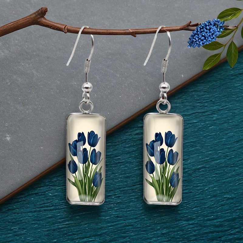 Romantic Blue Tulip Glass Earrings