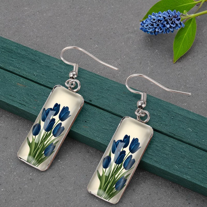 Romantic Blue Tulip Glass Earrings