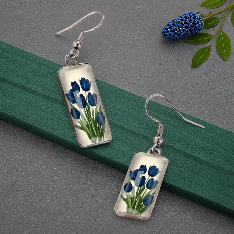 Romantic Blue Tulip Glass Earrings