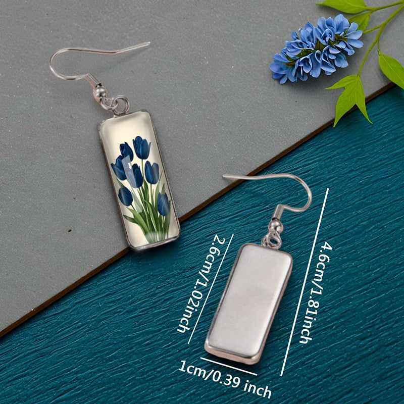 Romantic Blue Tulip Glass Earrings