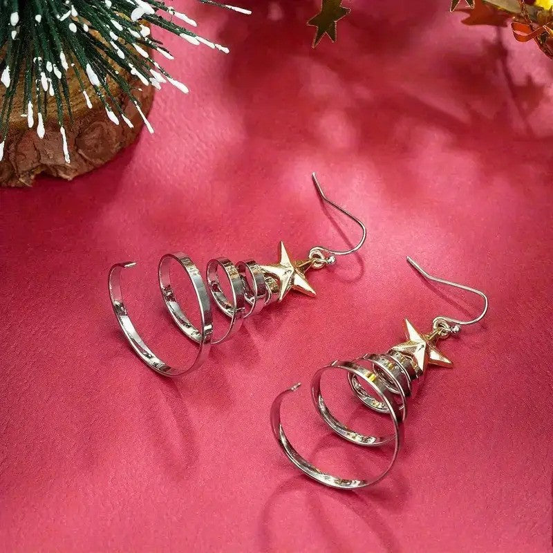 Dainty Christmas Tree Star Earrings