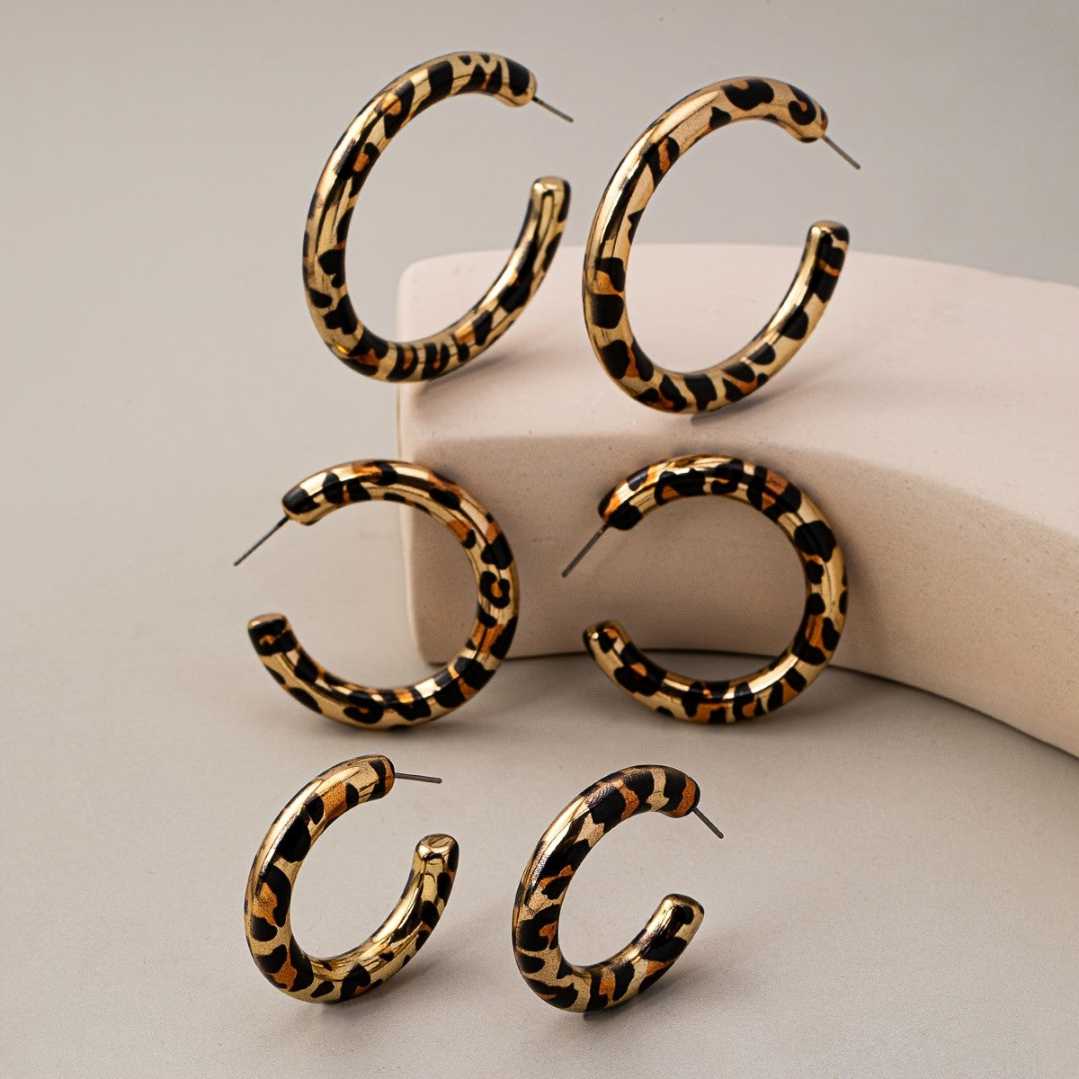6pc Vintage Leopard Print Hoop Earring Set