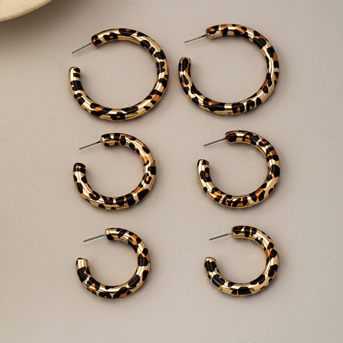 6pc Vintage Leopard Print Hoop Earring Set