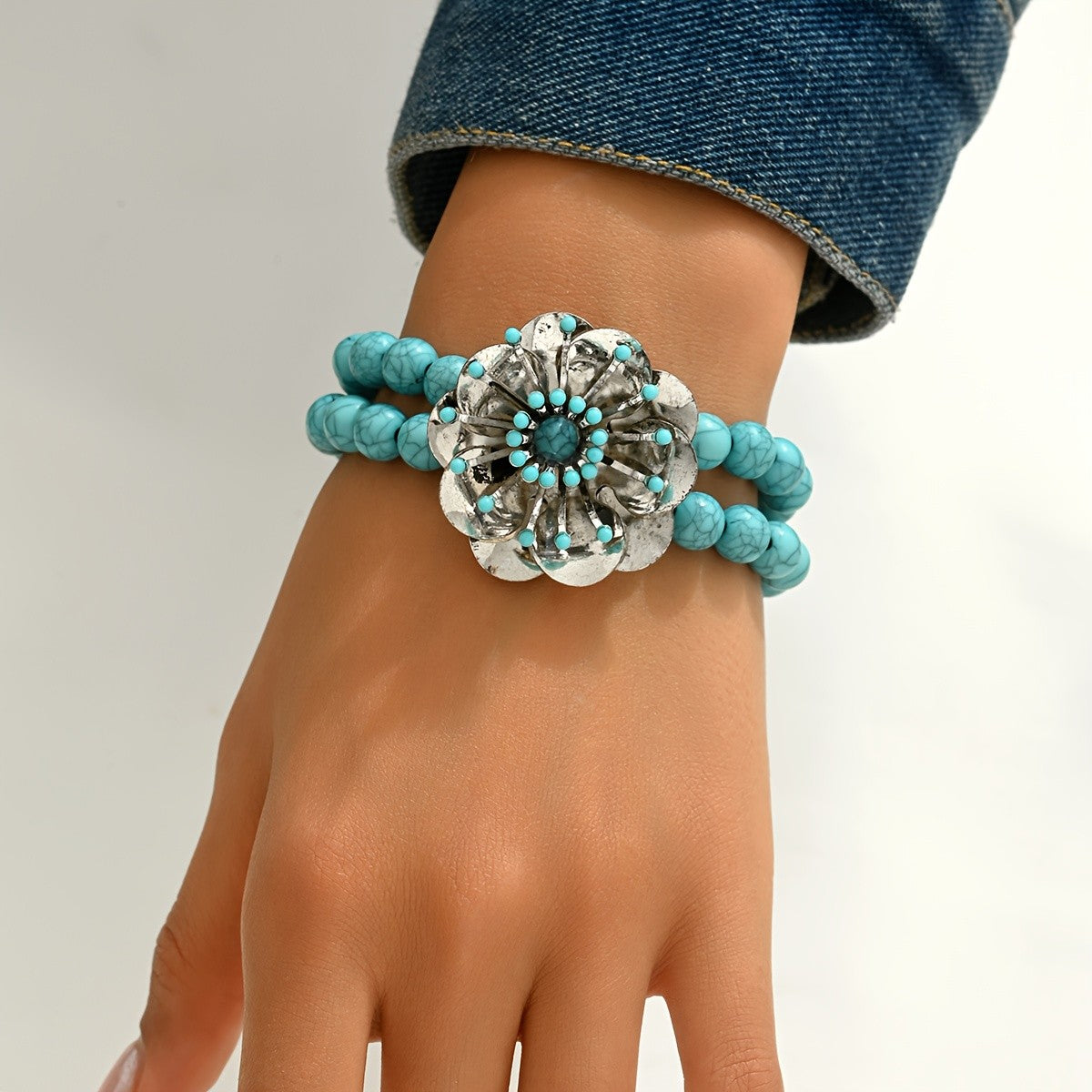 Vintage Boho Flower Turquoise Bracelet