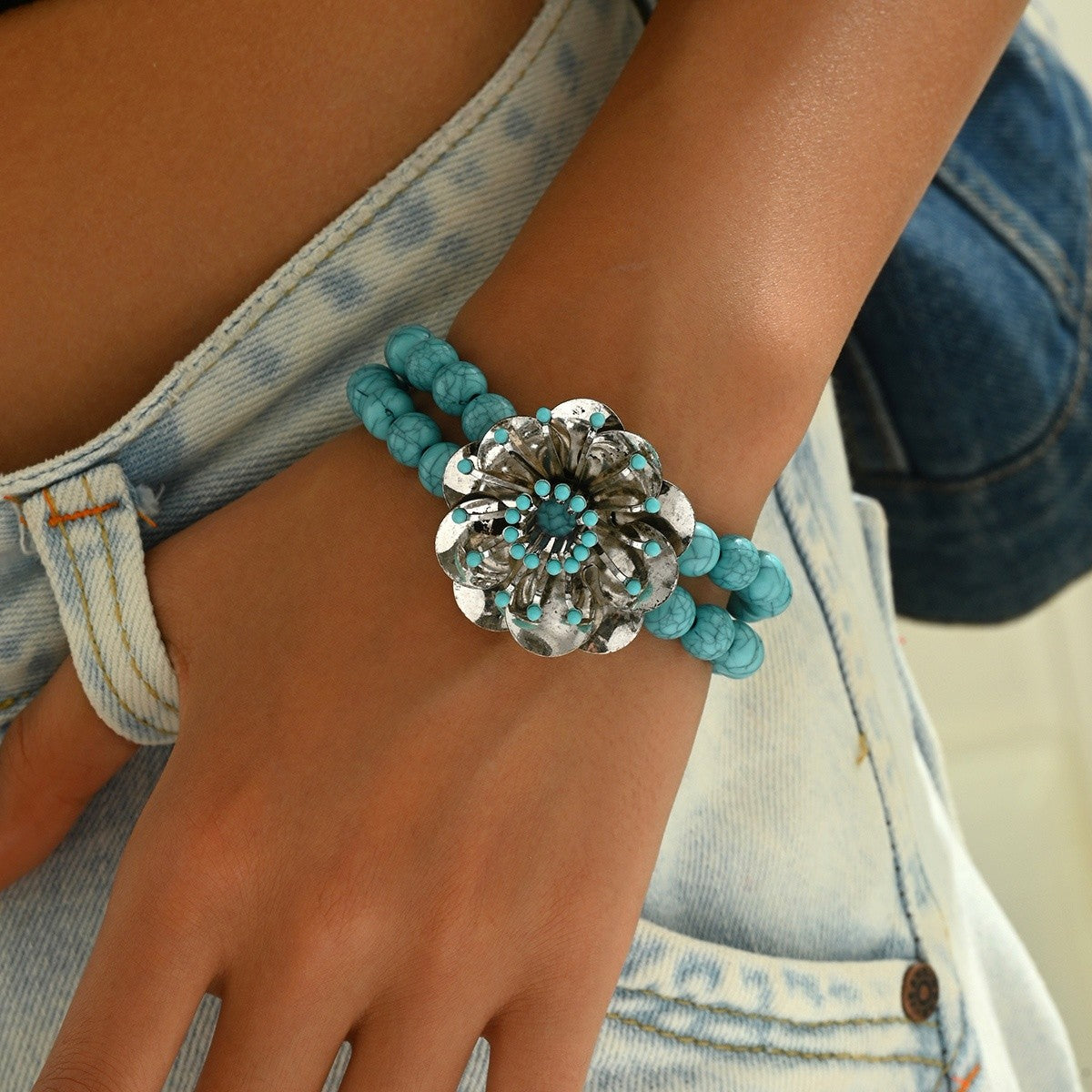 Vintage Boho Flower Turquoise Bracelet