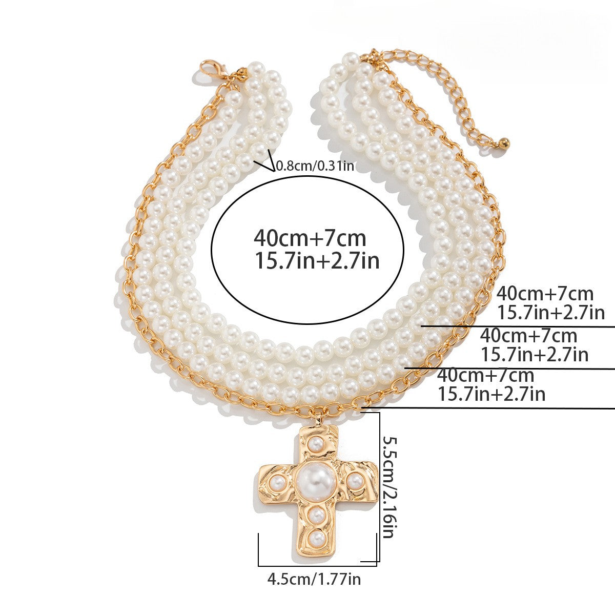Elegant Layered Pearl Cross Necklace