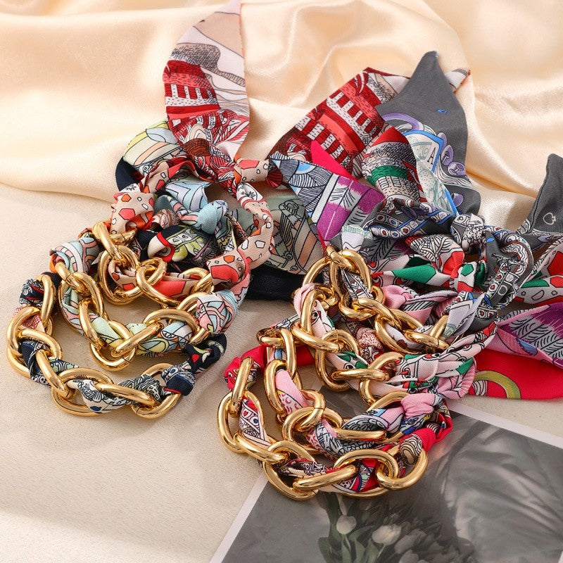 Boho Printed Fabric Chain Bracelet