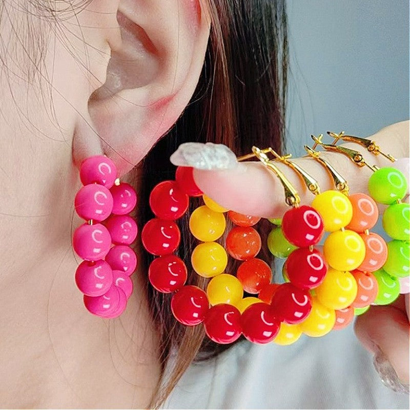 5pc Boho Colorful Acrylic Bead Hoop Earring Set