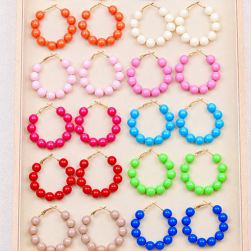 5pc Boho Colorful Acrylic Bead Hoop Earring Set