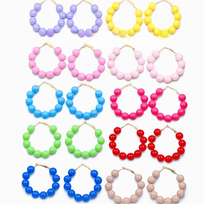 5pc Boho Colorful Acrylic Bead Hoop Earring Set