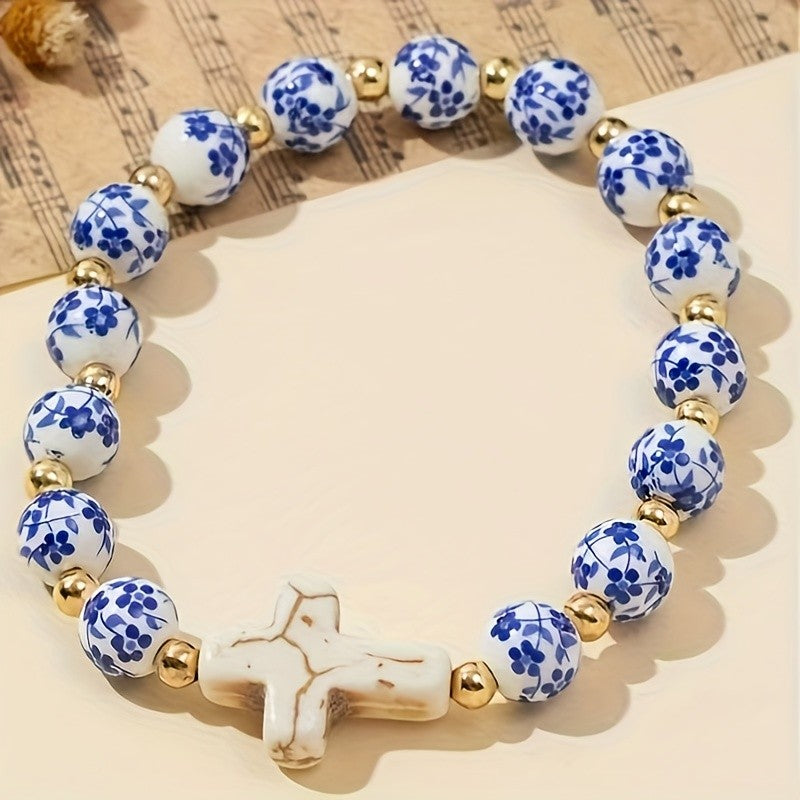 18k Vintage Floral Ceramic Bracelet