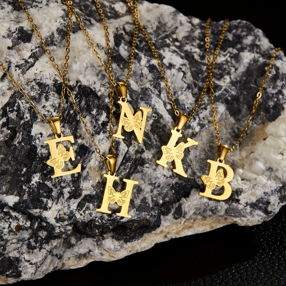 14k Dainty Butterfly Initial Necklace