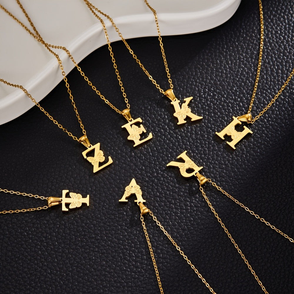 14k Dainty Butterfly Initial Necklace