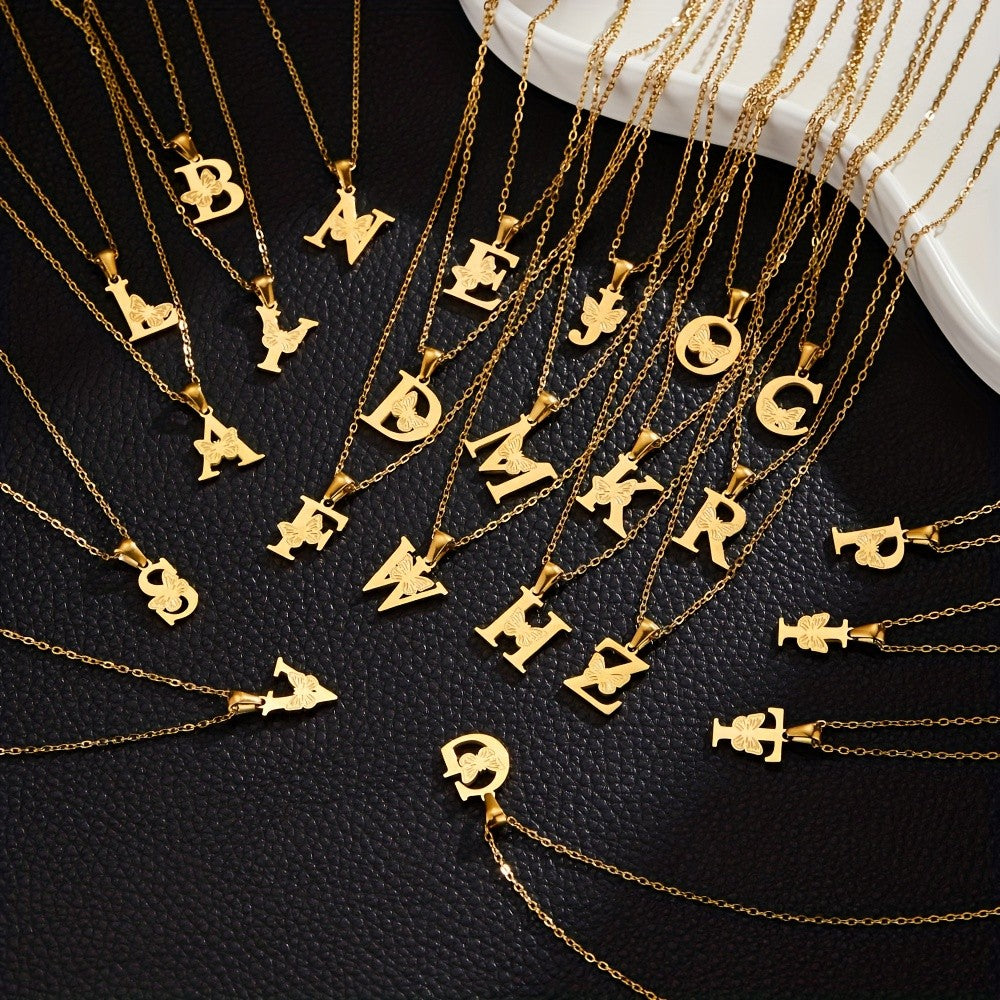 14k Dainty Butterfly Initial Necklace