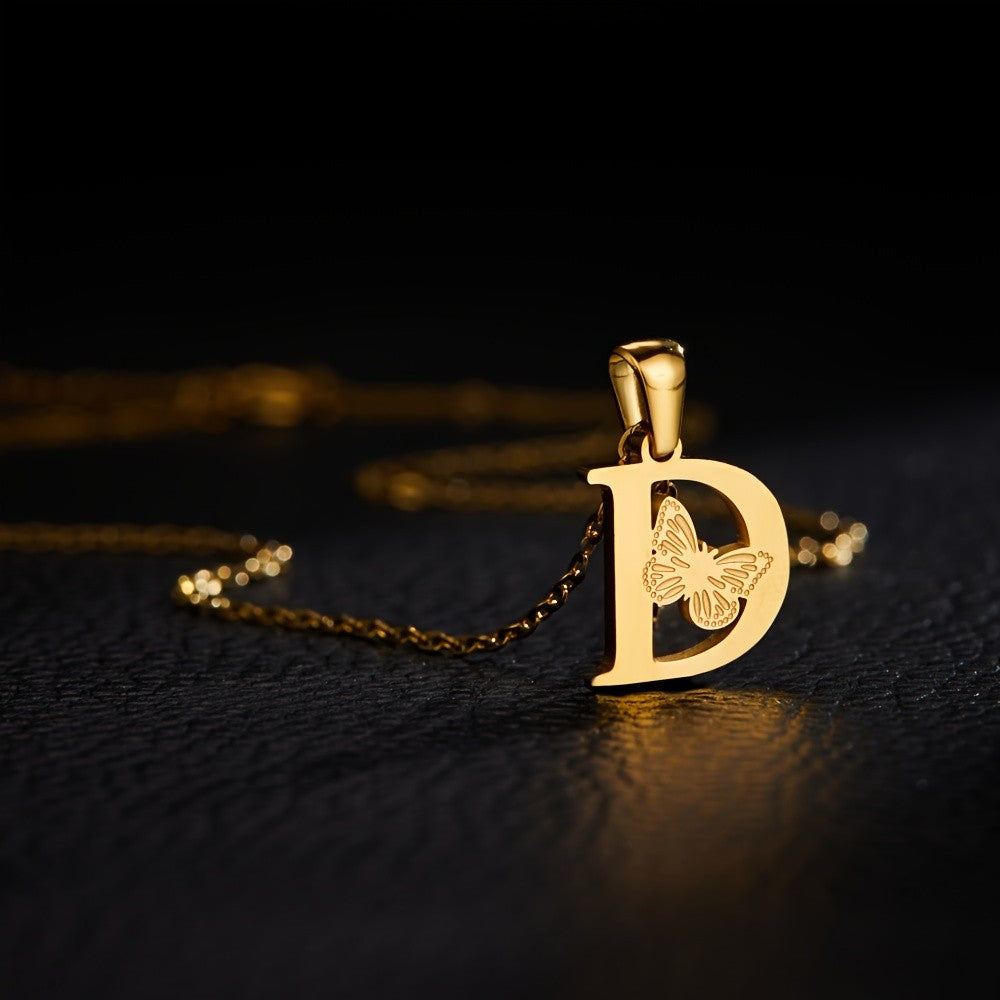 14k Dainty Butterfly Initial Necklace