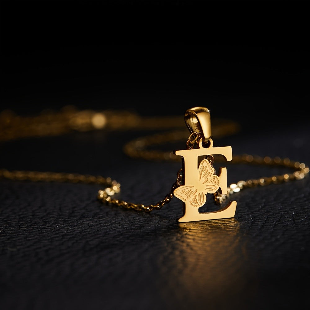 14k Dainty Butterfly Initial Necklace