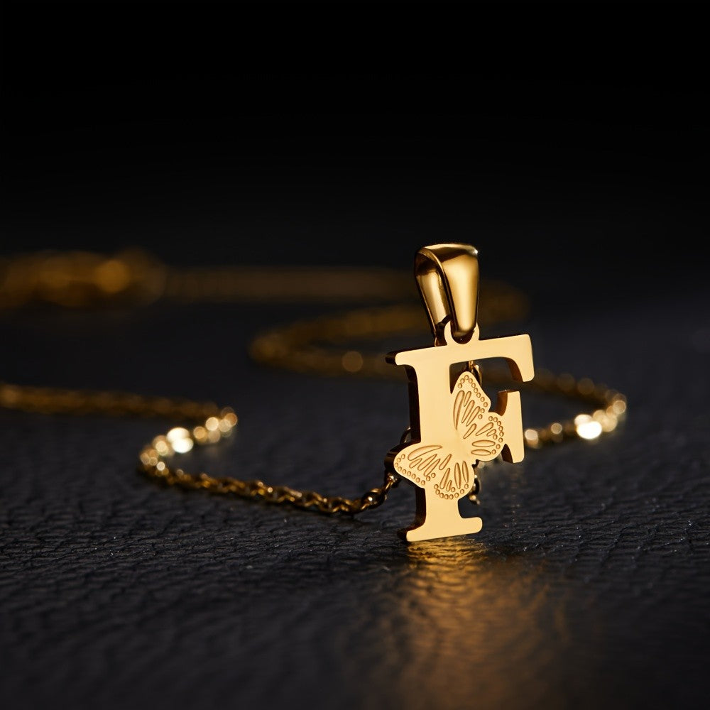 14k Dainty Butterfly Initial Necklace