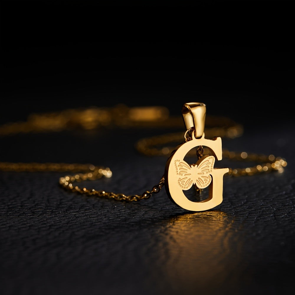 14k Dainty Butterfly Initial Necklace