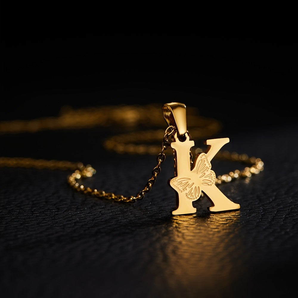 14k Dainty Butterfly Initial Necklace