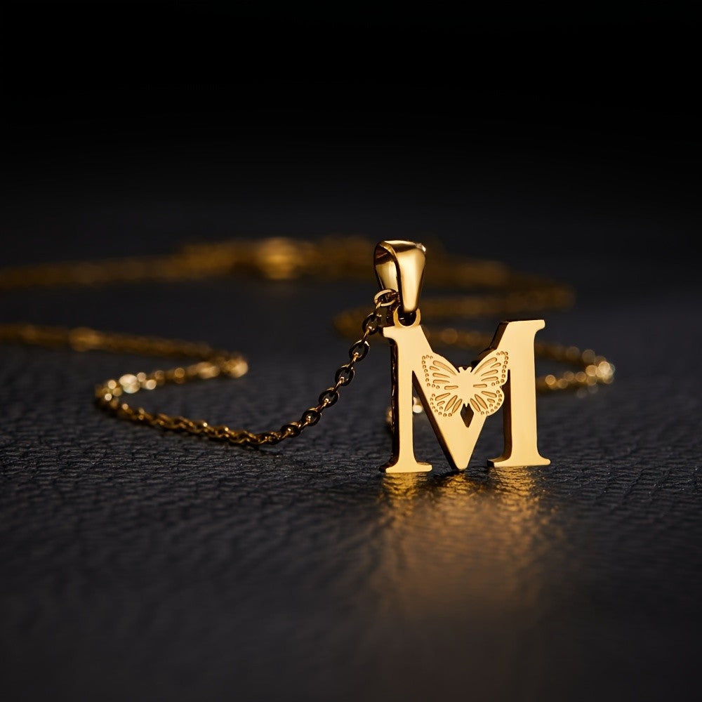 14k Dainty Butterfly Initial Necklace