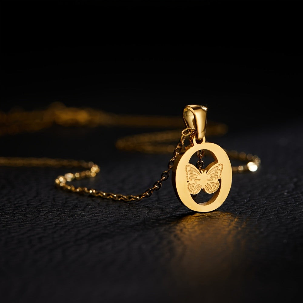 14k Dainty Butterfly Initial Necklace