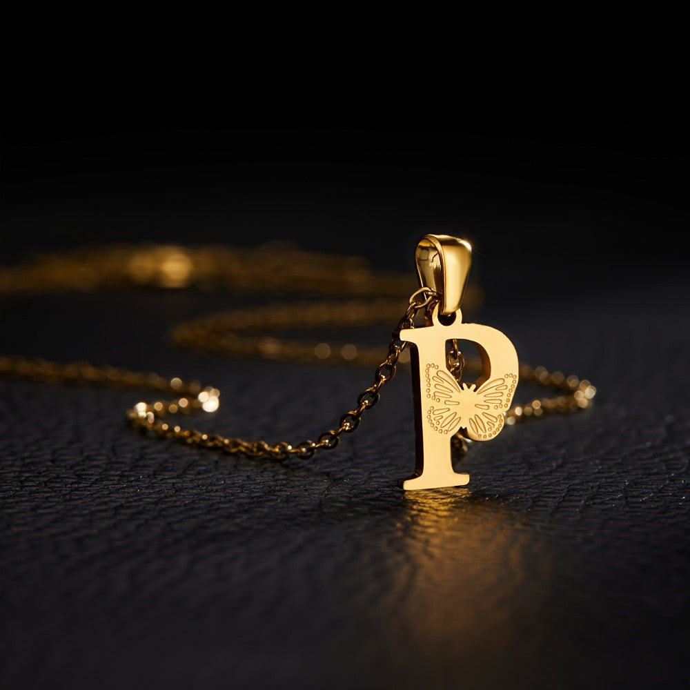 14k Dainty Butterfly Initial Necklace