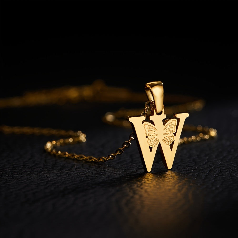 14k Dainty Butterfly Initial Necklace