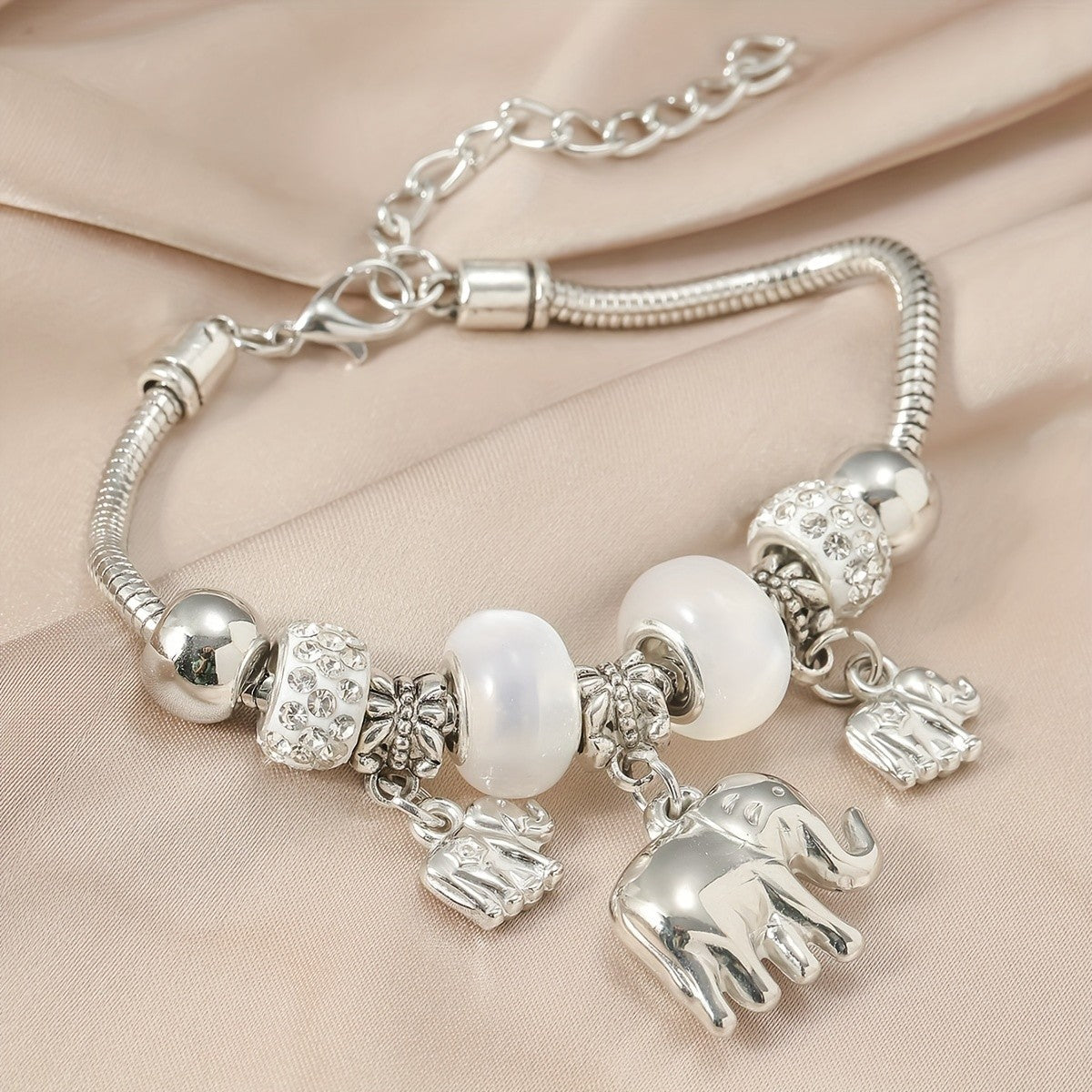 Classy Elephant Pearl Charm Bracelet