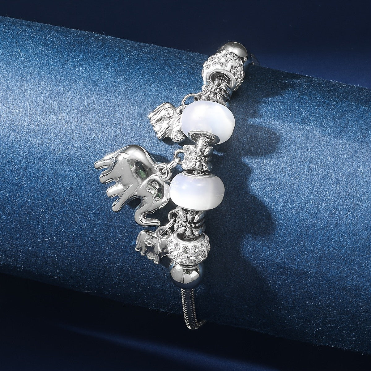 Classy Elephant Pearl Charm Bracelet