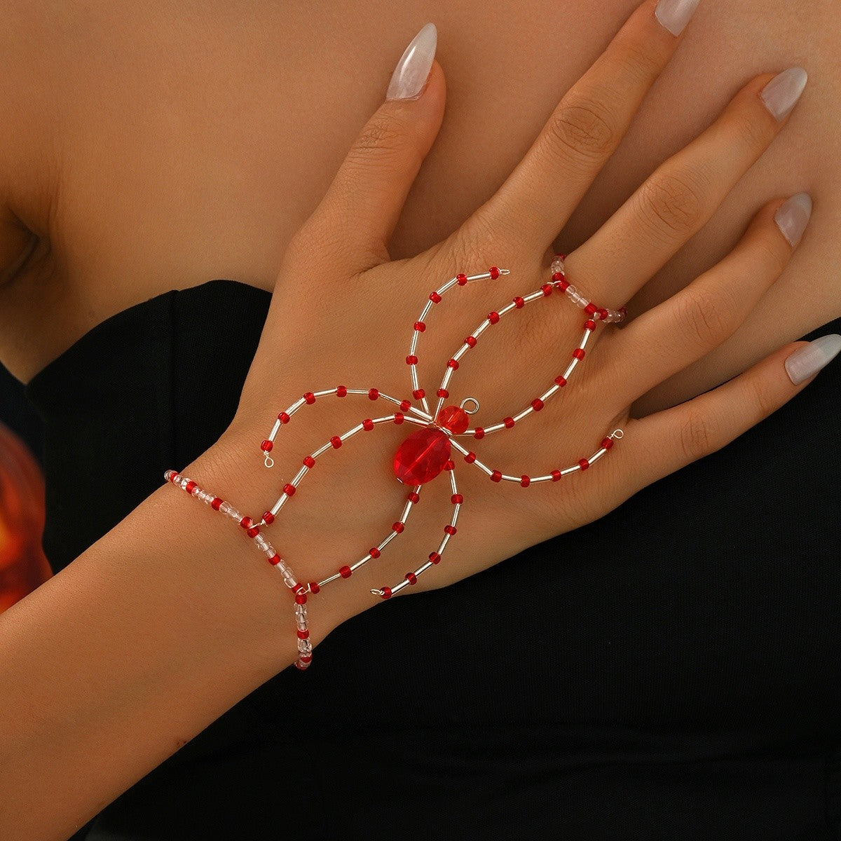 Gothic Beaded Spider Ring Bracelet
