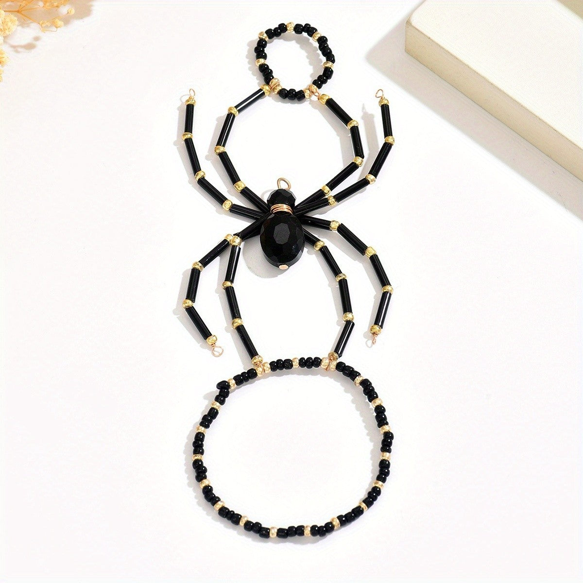 Gothic Beaded Spider Ring Bracelet