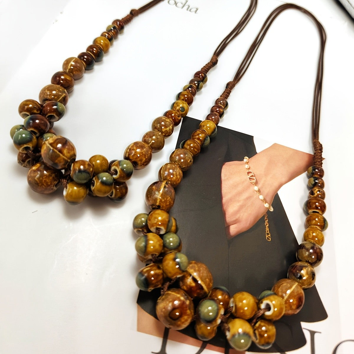 Boho Earthy Ceramic Bead Necklace