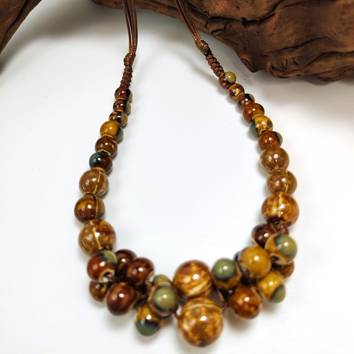 Boho Earthy Ceramic Bead Necklace