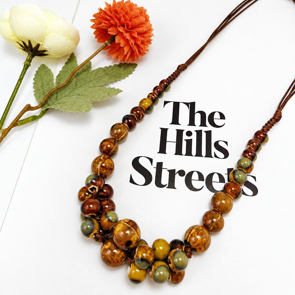 Boho Earthy Ceramic Bead Necklace