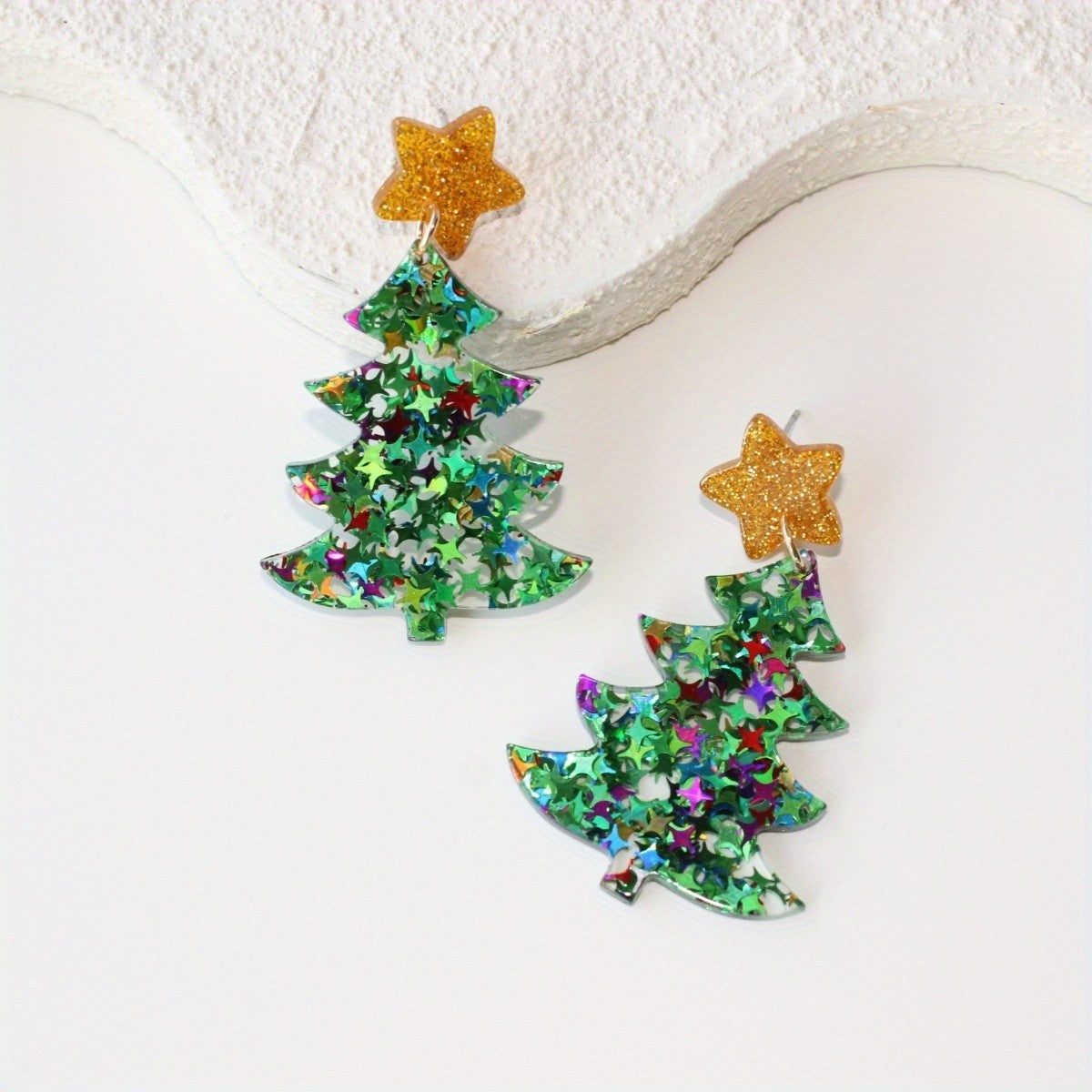 Festive Glitter Tree Drop Earrings