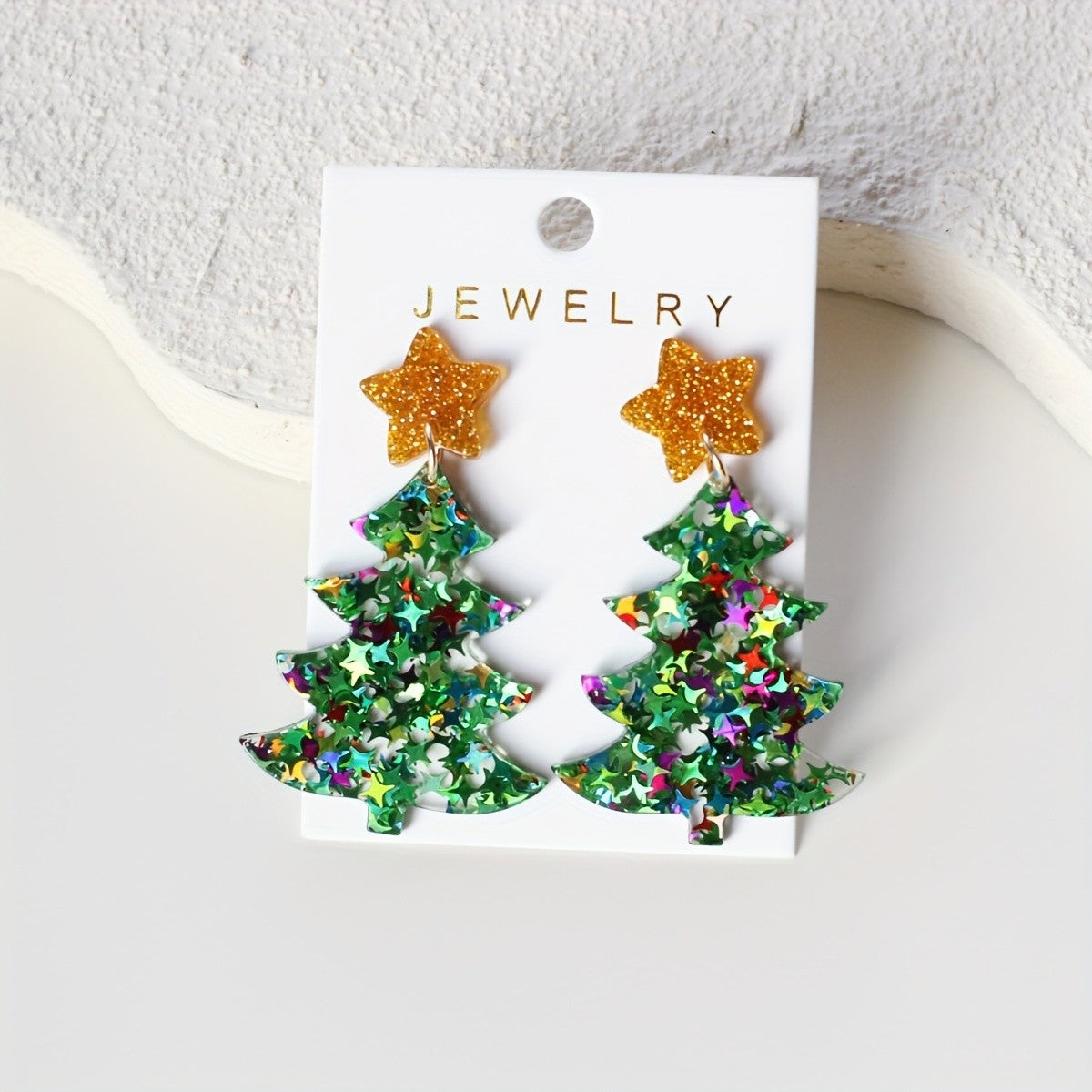 Festive Glitter Tree Drop Earrings