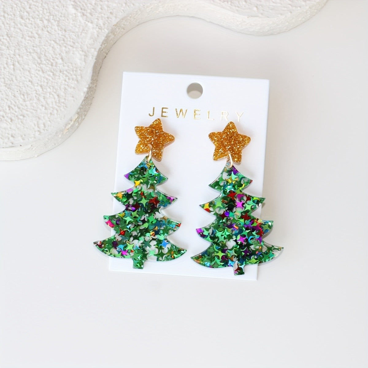 Festive Glitter Tree Drop Earrings