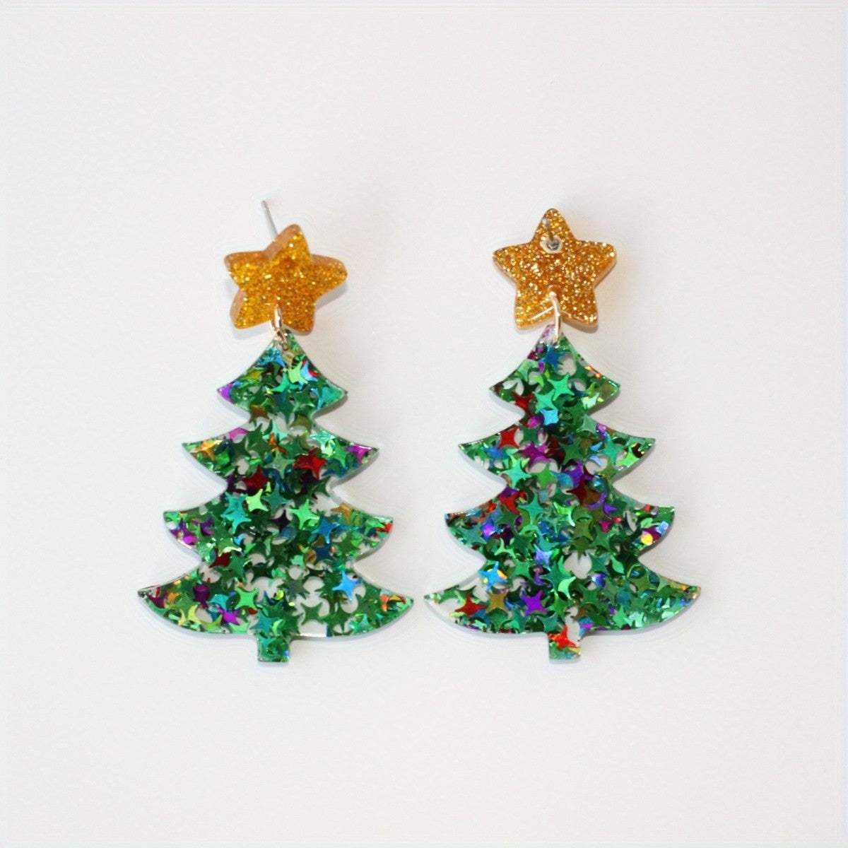 Festive Glitter Tree Drop Earrings