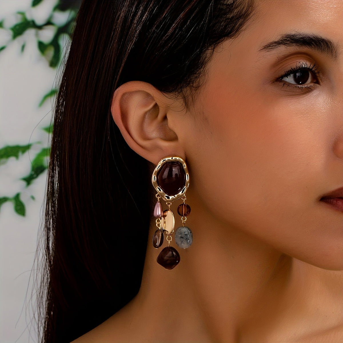 18k Vintage Boho Gemstone Drop Earrings