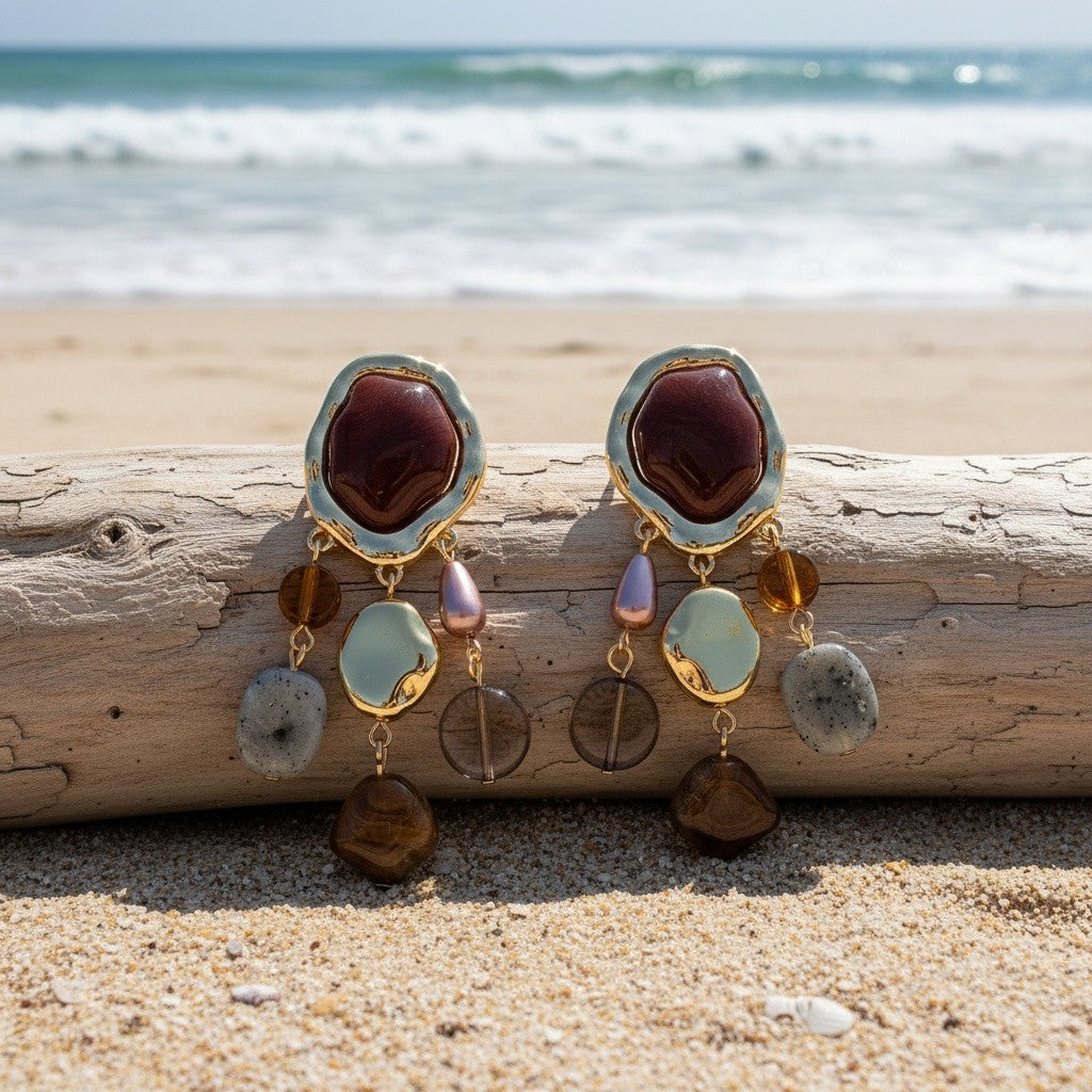 18k Vintage Boho Gemstone Drop Earrings