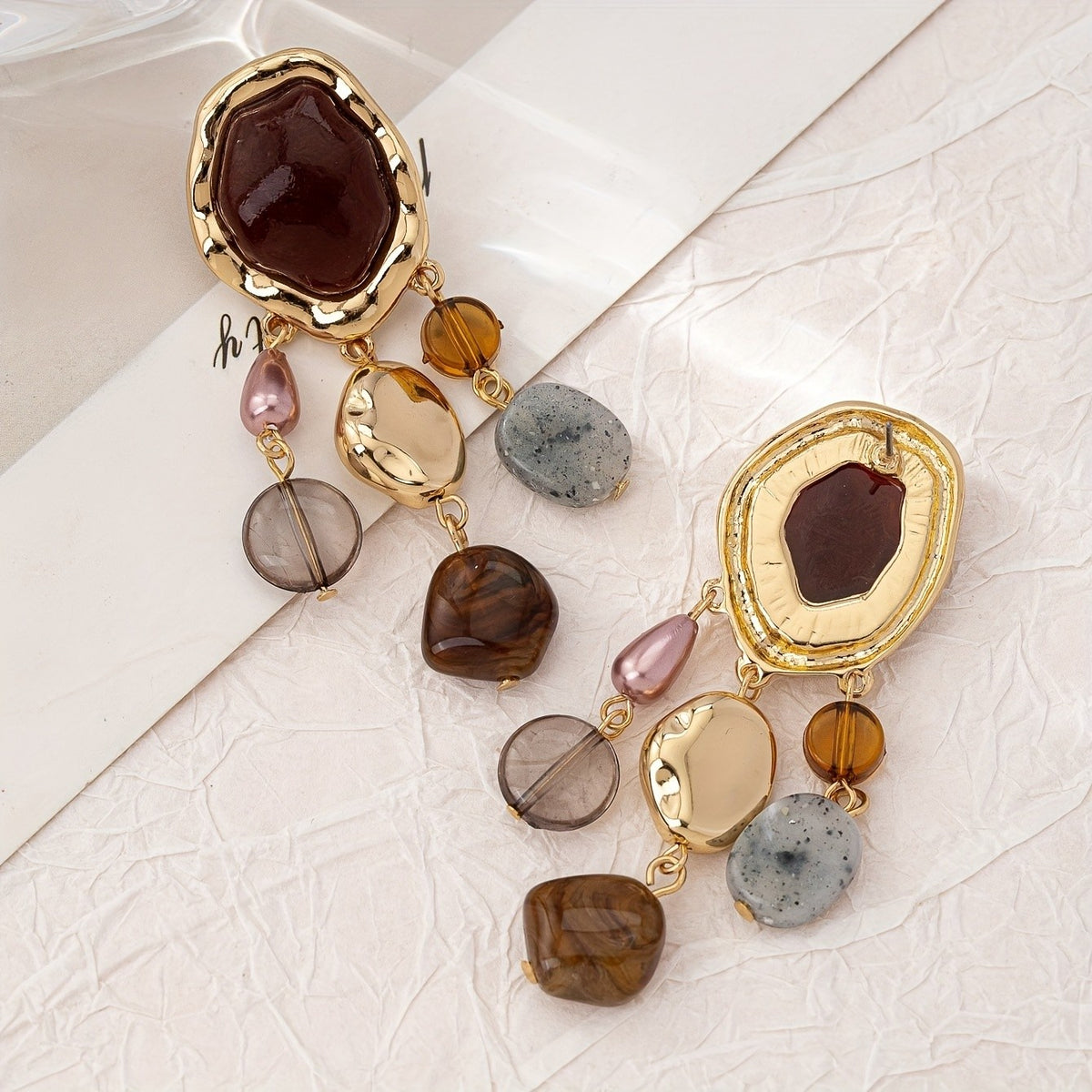 18k Vintage Boho Gemstone Drop Earrings