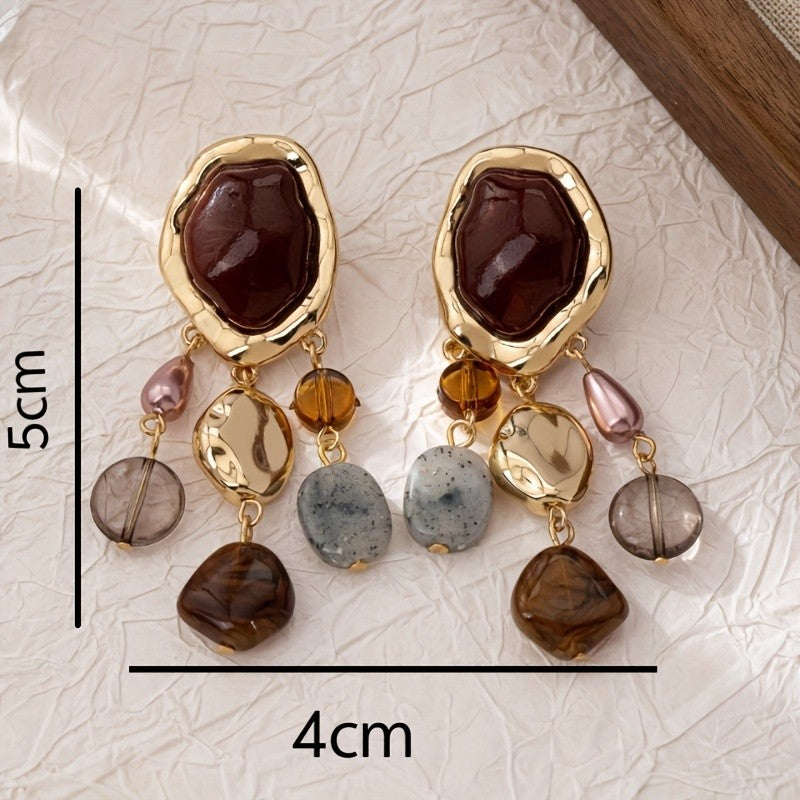 18k Vintage Boho Gemstone Drop Earrings