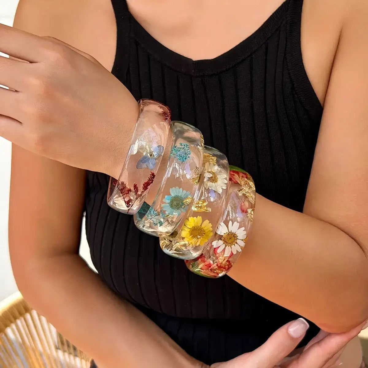 Boho Dried Flower Resin Bracelet