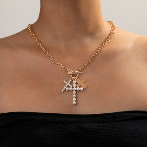 18k Dainty Pearl Layered Cowboy Boot Necklace