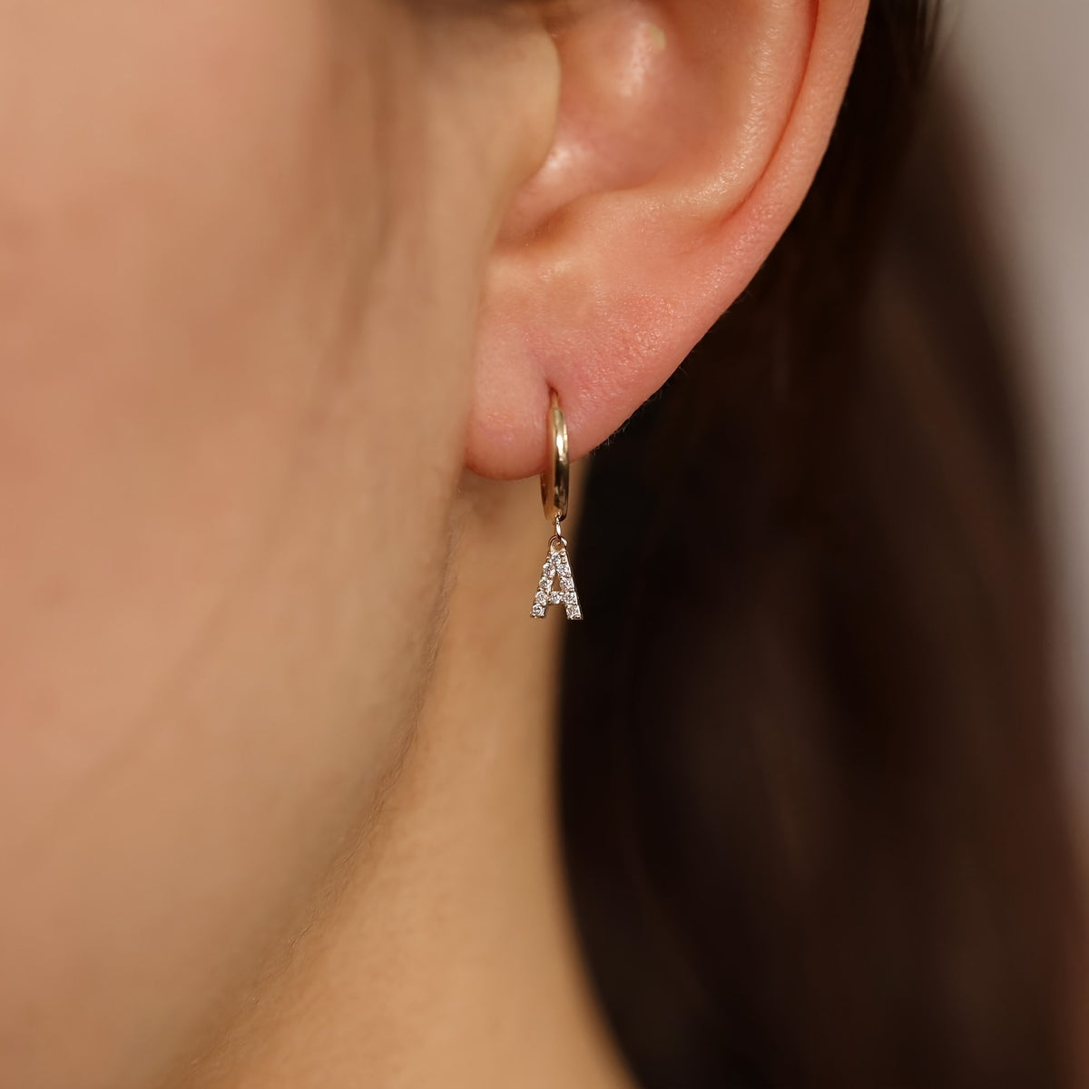 18k Dainty Initial Letter Hoop Earrings