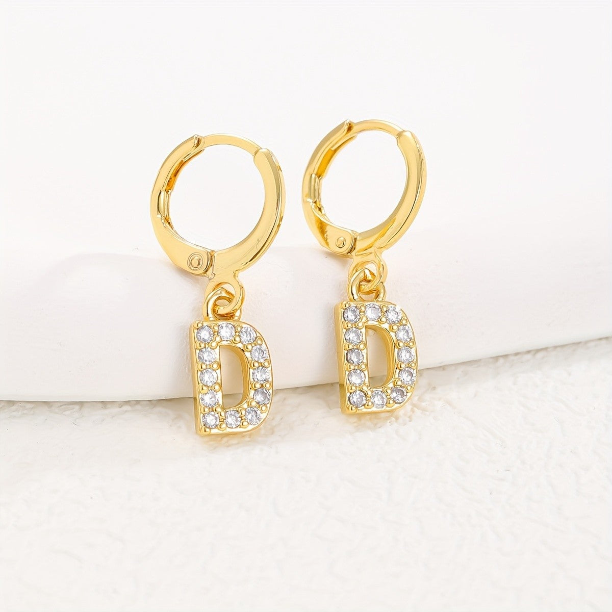 18k Dainty Initial Letter Hoop Earrings